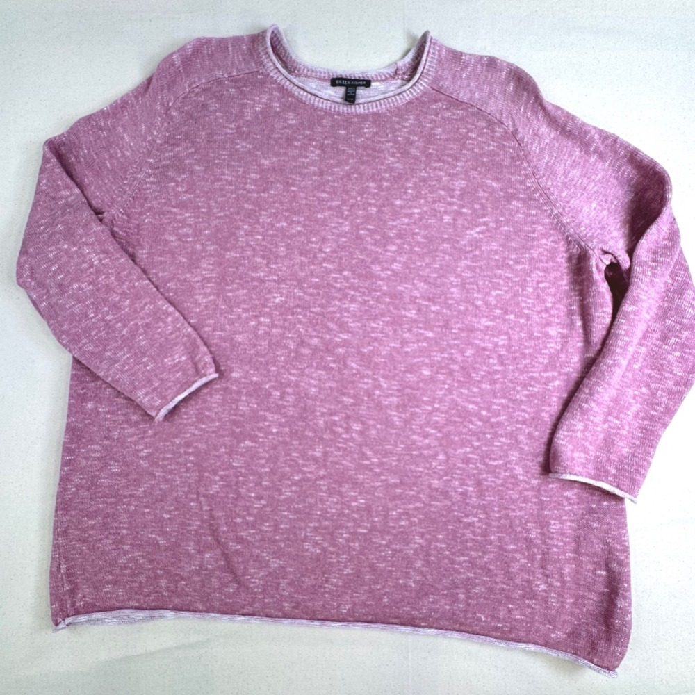 Eileen Fisher Pink Organic Linen Cotton Blend Sweater XL Relaxed Crew Neck